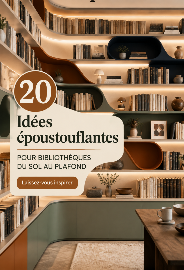 Bibliothèque moderne du sol au plafond dans un salon chaleureux
