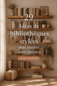 Une belle bibliothèque moderne en bois avec des livres et des objets décoratifs