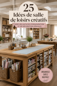 Une pièce créative aménagée avec des rangements astucieux et de la déco inspirante.