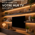 Mur TV stylisé avec étagères intégrées modernes dans un intérieur chaleureux