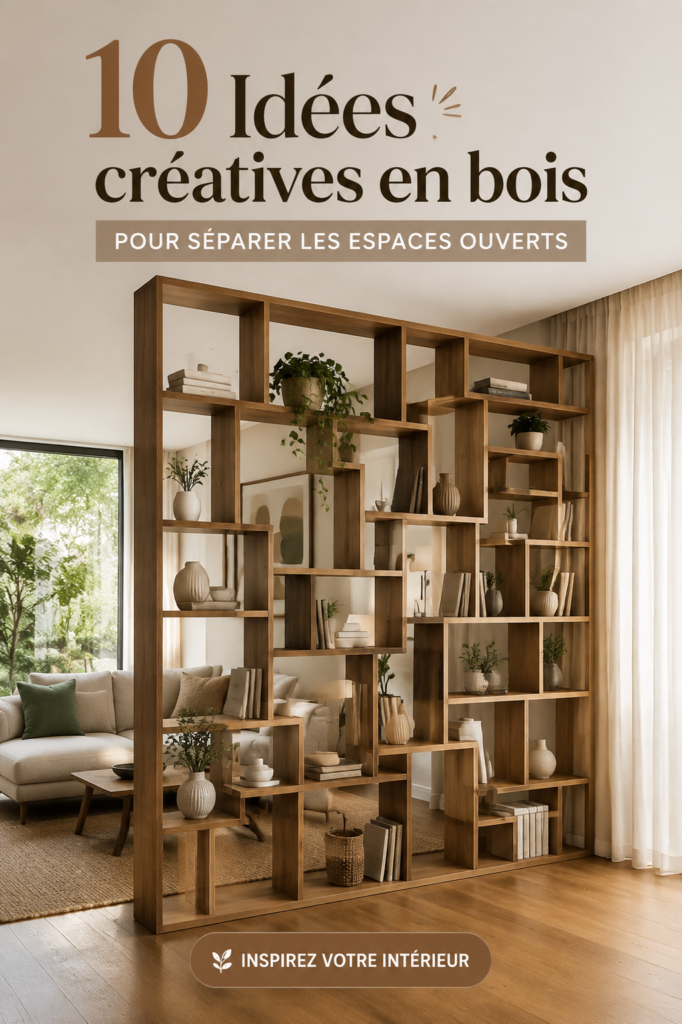 Paroi en bois séparant un espace ouvert dans une maison moderne.