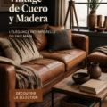 meuble vintage en cuir et bois dans un salon chaleureux