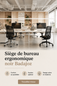 Siège de bureau ergonomique Badajoz en noir, alliant confort et design moderne.