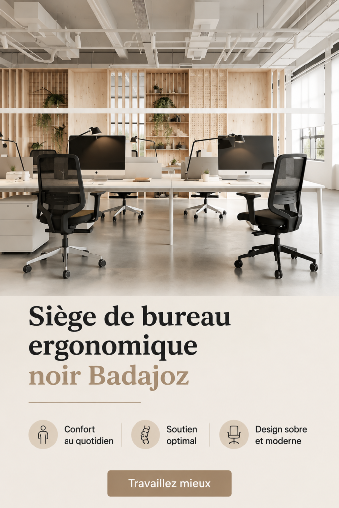 Siège de bureau ergonomique Badajoz en noir, alliant confort et design moderne.