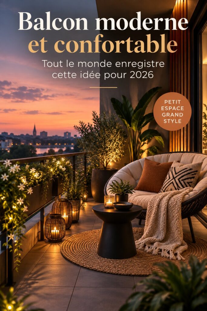 Balcon moderne avec mobilier accueillant et plantes verdoyantes