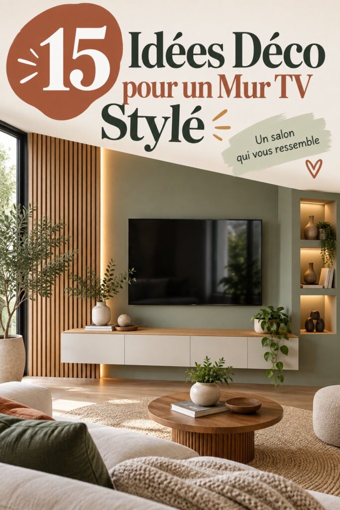 Un salon moderne avec un mur de télévision décoré élégamment.
