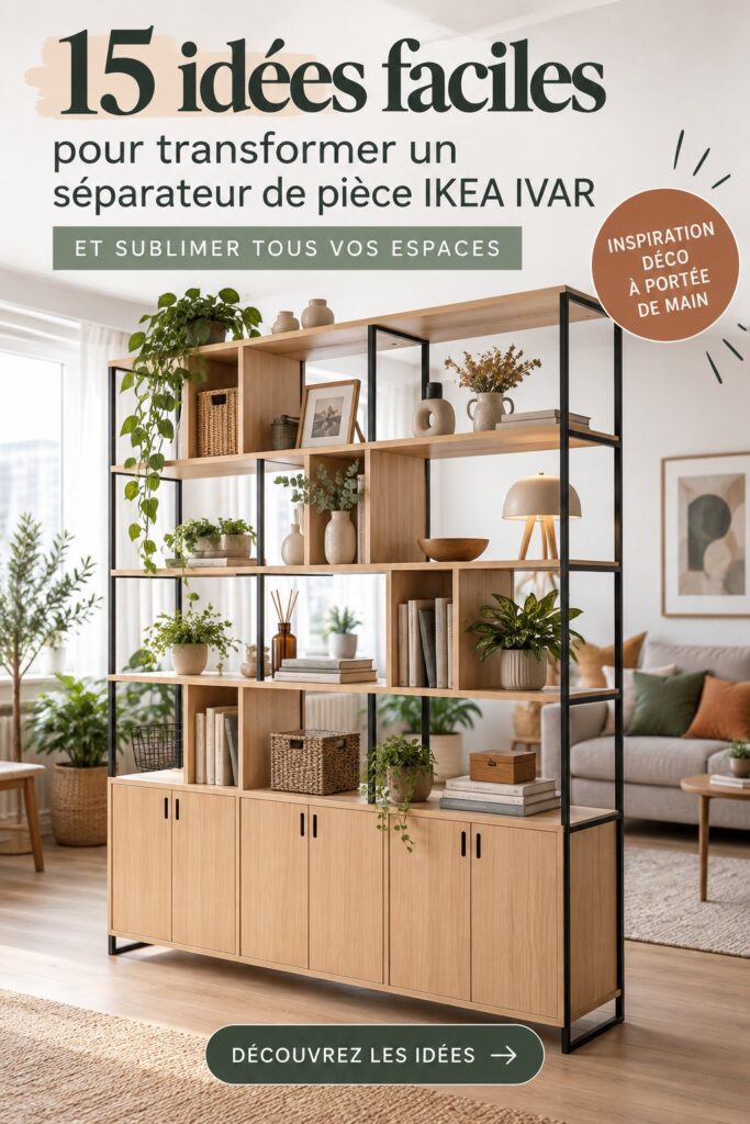 Meubles IVAR d'IKEA utilisés pour créer un séparateur d'espace dans un intérieur élégant.