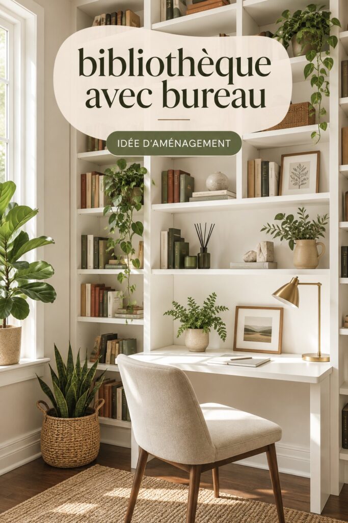 Bibliothèque moderne avec un bureau intégré offrant un espace de travail fonctionnel