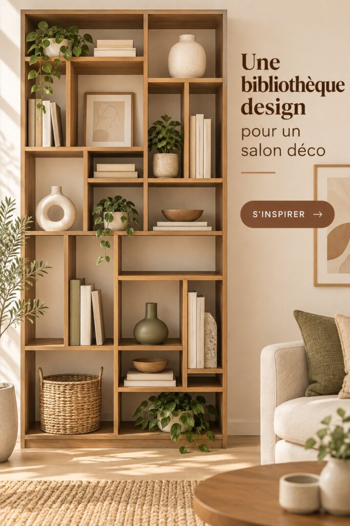 Bibliothèque design élégante intégrée dans un salon moderne