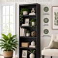 Bibliothèque en bois avec étagères ajustables dans un intérieur moderne