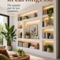 Une belle bibliothèque en placo dans un salon chaleureux et accueillant.