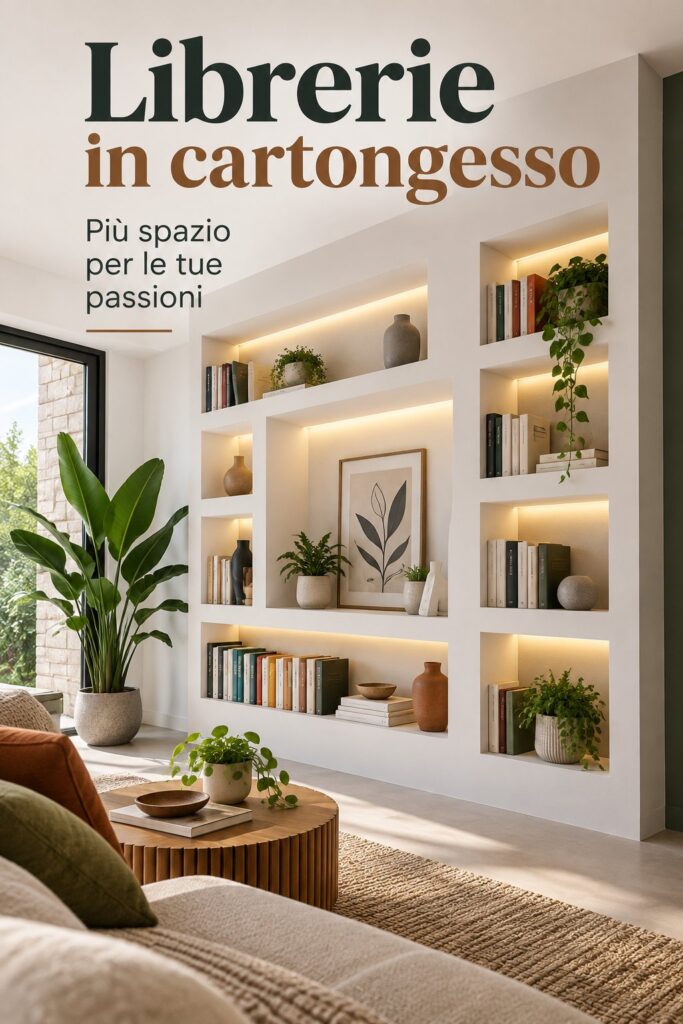 Une belle bibliothèque en placo dans un salon chaleureux et accueillant.