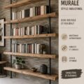 Bibliothèque murale en bois et métal dans un intérieur au style industriel