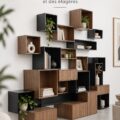 Bibliothèque moderne construite avec le système Cubit, design épuré et fonctionnel.