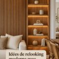 Intérieur moderne avec des murs en lattes et décoration chaleureuse