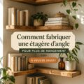 Étagère d'angle en bois moderne dans un salon décoré
