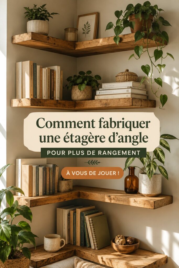 Étagère d'angle en bois moderne dans un salon décoré