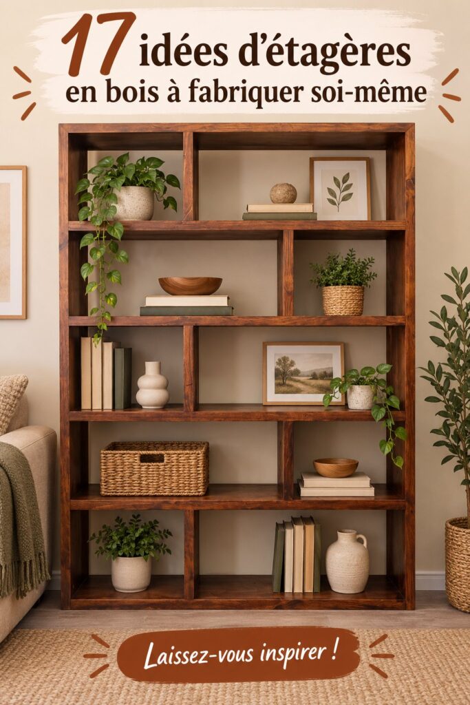 Étagères en bois faites maison dans un intérieur chaleureux