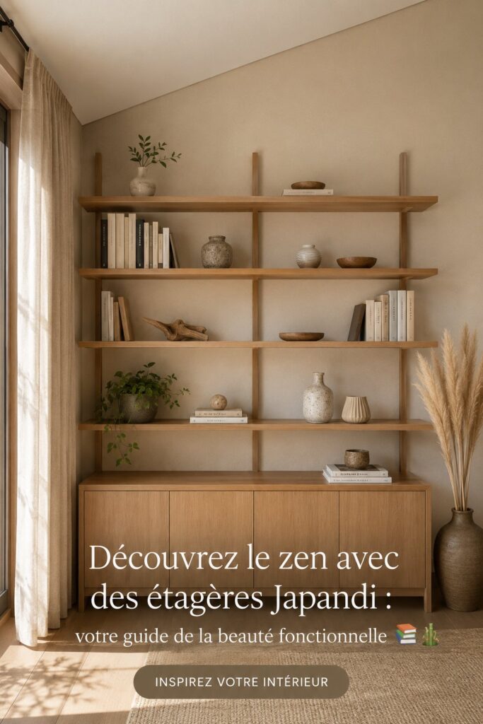 Étagères Japandi en bois dans un intérieur minimaliste et zen