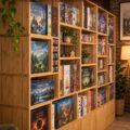 Étagères modulables en bois dans un salon décoré