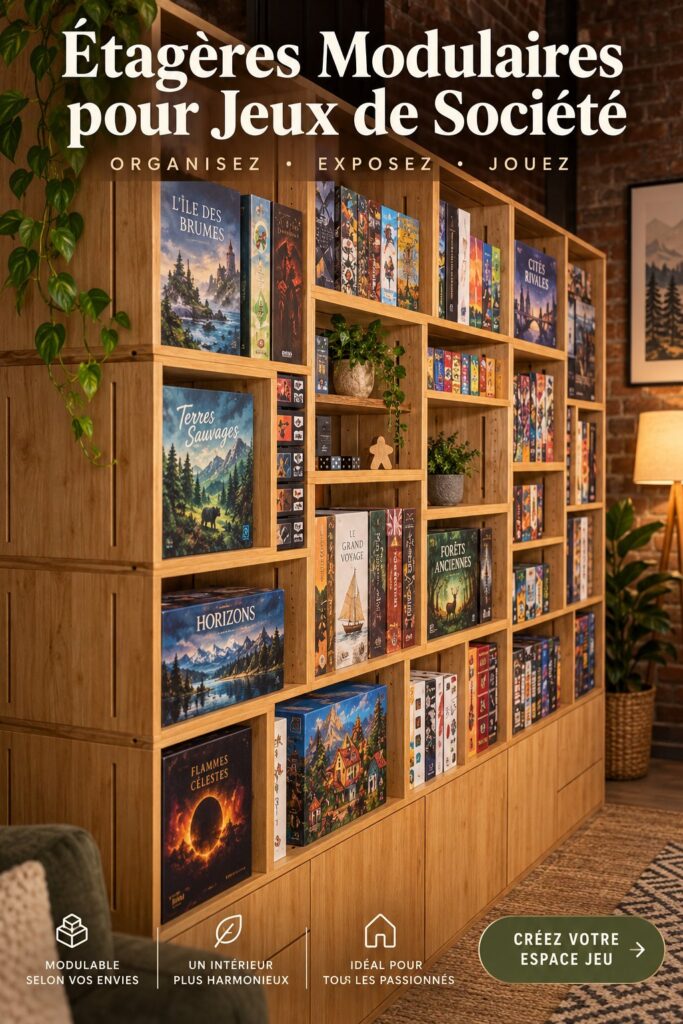 Étagères modulables en bois dans un salon décoré