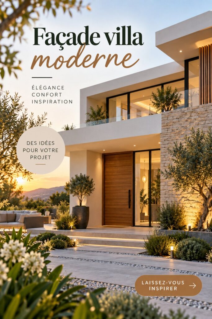Façade moderne d'une villa avec jardin bien entretenu.