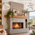 Cheminee moderne avec un habillage en bois dans un salon chaleureux