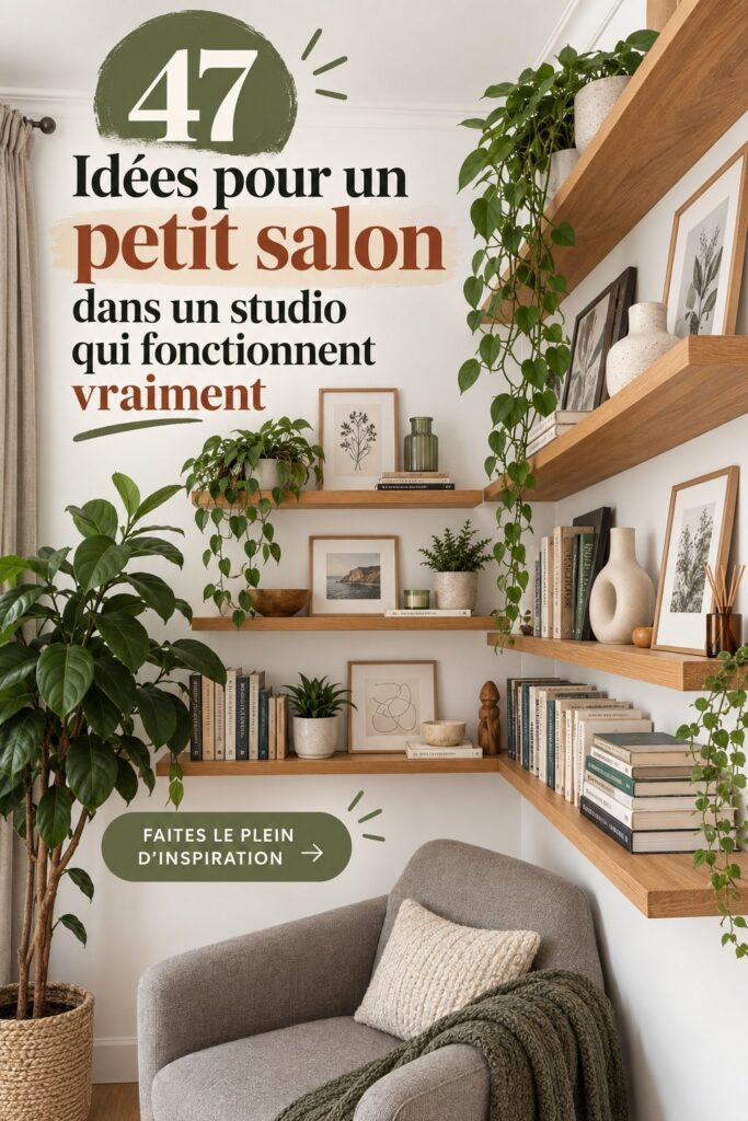 Petit salon décoré avec des meubles multifonctionnels et une palette chaleureuse