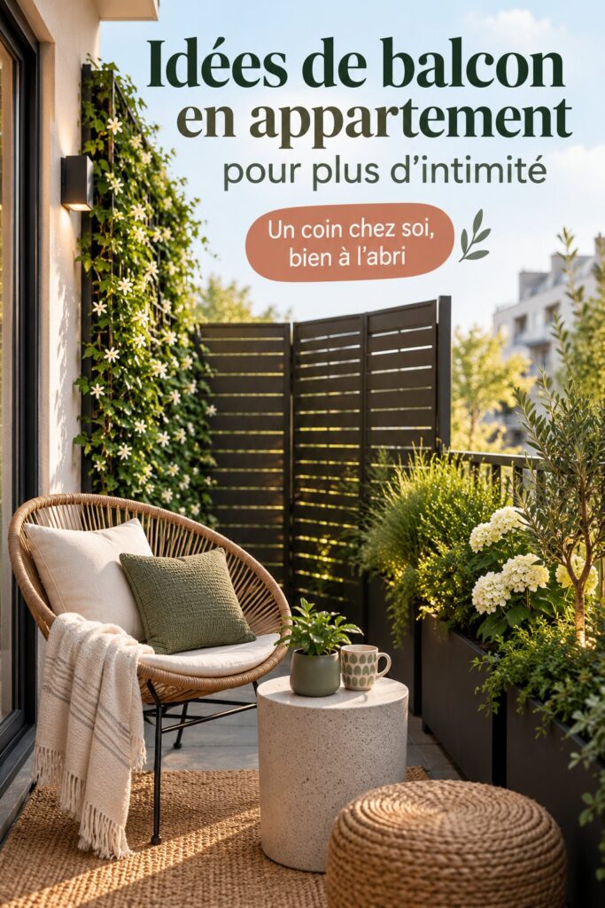 Un balcon d'appartement aménagé avec des plantes et un paravent. Idéal pour préserver l'intimité.