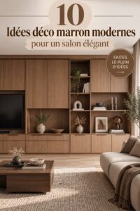 Salon moderne décoré avec des éléments marron chaleureux et élégants.