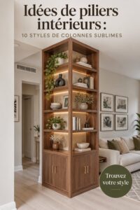 Colonne intérieure décorative dans un salon moderne avec un éclairage chaleureux.