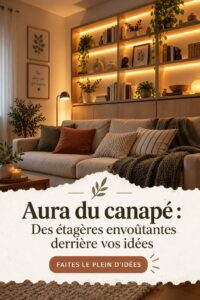 Étagères murales en bois décorées de plantes et objets colorés