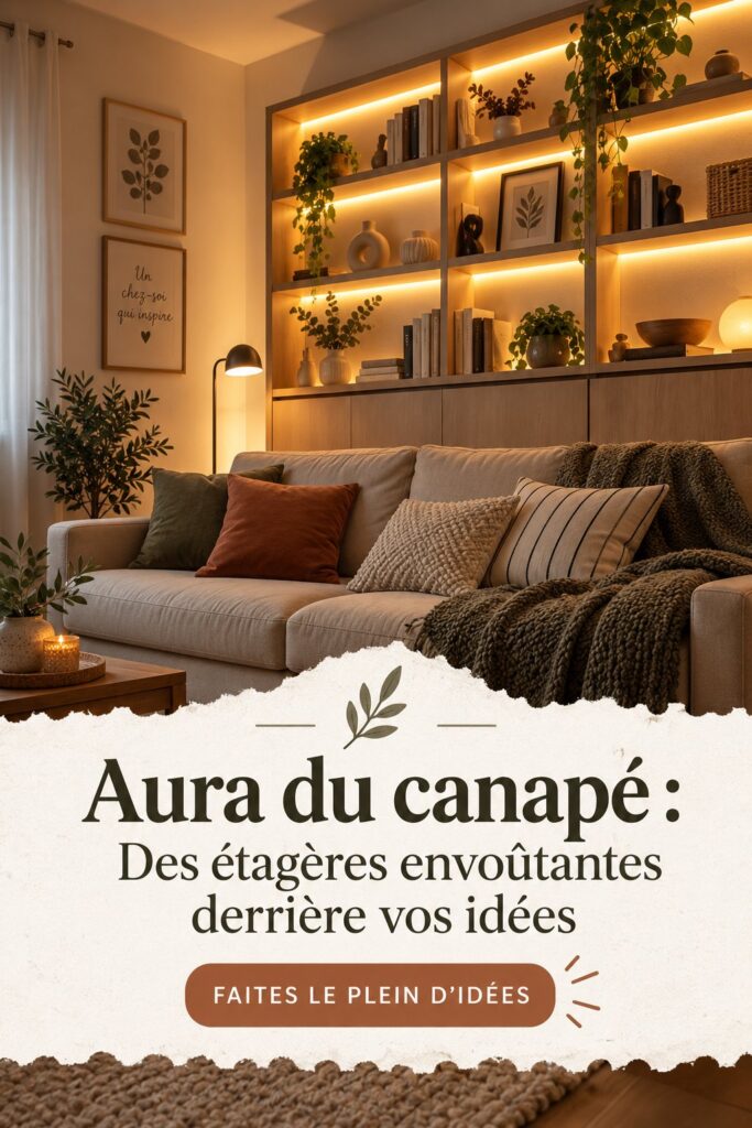 Étagères murales en bois décorées de plantes et objets colorés