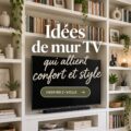 Un salon moderne avec un mur TV chaleureux et décoré.