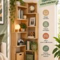 Meuble d'angle en bois élégant dans un salon cosy