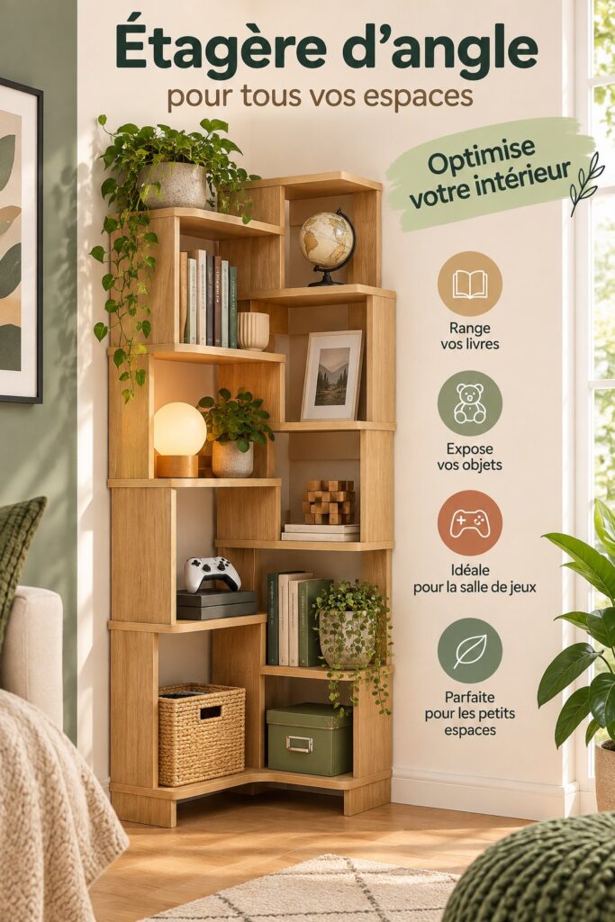 Meuble d'angle en bois élégant dans un salon cosy
